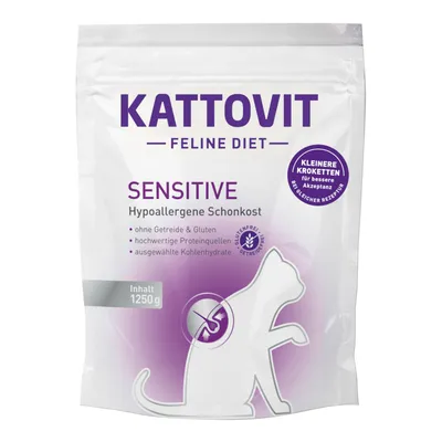Kattovit Feline Diet Sensitive, hipoalergena dijetalna hrana, bez žitarica i glutena, visokokvalitetni proteini, odabrani ugljikohidrati, manje krokete, sadržaj 1250g. Kattovit Feline Diet Sensitive, hipoalergena dijetalna hrana, bez žitarica i glutena, visokokvalitetni proteini, odabrani ugljikohidrati, manje krokete, sadržaj 1250g.