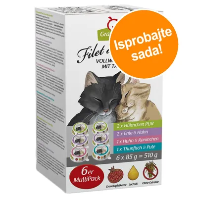 GranataPet Filet à la carte multipack za mačke, 6 x 85 g (2x piletina, 2x patka i piletina, 1x piletina i kunić, 1x tuna i puretina), Isprobajte sada!