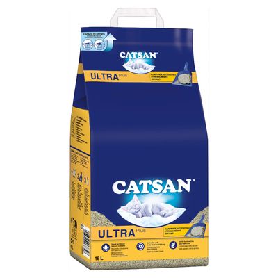 Catsan Ultra Plus litière pour chat agglomérante, 15L. 100% granulés agglomérants pour une absorption maximale des odeurs.