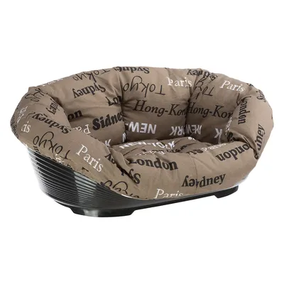 Ferplast Cesta-sofà Siesta Deluxe nera con rivestimento Cities  - Tg. 4: L 61,5 x P 45 x H 21,5 cm