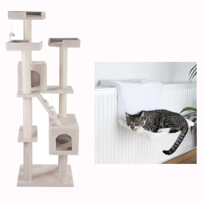 Suosikkituotepaketti: Tähkäpää-raapimispuu + Trixie Deluxe -patteripeti - kerma Suosikkituotepaketti: Tähkäpää-raapimispuu + Trixie Deluxe -patteripeti - kerma