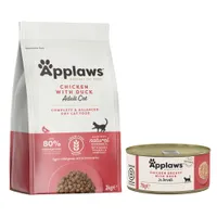 Applaws Mischfütterung: Trocken- & Nassfutterpaket - 2 kg Adult Huhn & Ente + 6 x 70 g Hühnchenbrust mit Ente