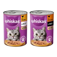 Whiskas 1+ Dosen 24 x 400 g - Mix I: Geflügel in Sauce + Huhn in Gelee