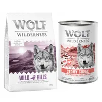 Wolf of Wilderness Kombi-Paket: 400 g Trockenfutter + 400 g Nassfutter - Wild Hills Ente + Stony Creek Geflügel mit Rind