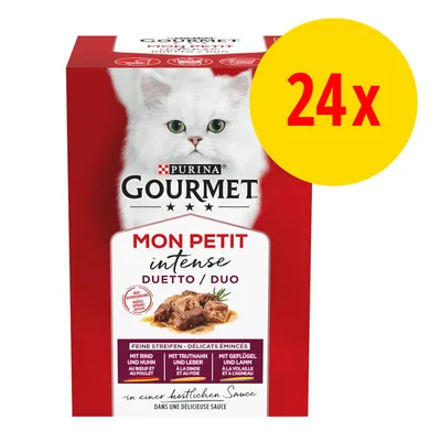 Purina Gourmet Mon Petit Intense Duetto/Duo, 24x Portionsbeutel mit Rind und Huhn, Truthahn und Leber, Geflügel und Lamm in köstlicher Sauce.