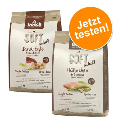 Bosch Soft Adult Hundefutter: Land-Ente & Kartoffel, Hühnchen & Banane. Single Protein, Grain free, 60% frisches Fleisch. Jetzt testen!