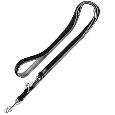 HUNTER Neopren Führleine, schwarz/grau - 200 cm lang, 20 mm breit, verstellbar
