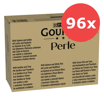 Jumbopack Gourmet Perle 96 x 85 g - Rind, Huhn, Lachs, Thunfisch in Sauce