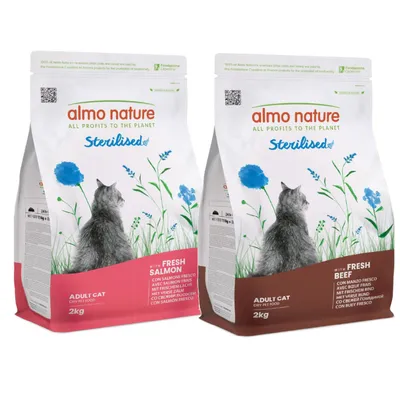 Set prova! 2 x 2 kg Almo Nature Holistic Sterilised per gatto - 2 kg Salmone + 2 kg Manzo