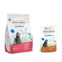 2 kg Almo Nature Functional Sterilised + 6 x 70 g Nassfutter mit Huhn zum Sonderpreis! - Lachs & Reis