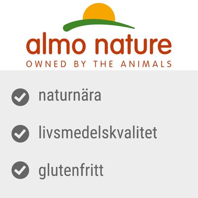 almo nature. OWNED BY THE ANIMALS. naturnära, livsmedelskvalitet, glutenfritt.