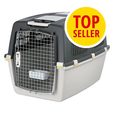 Plastový přepravní box s kovovými dvířky, žlutý kruh s červeným textem TOP SELLER v pravém horním rohu
