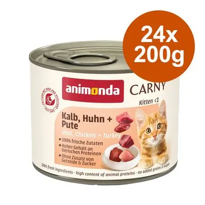 Ekonomipack: animonda Carny Kitten 24 x 200 g - Fjäderfä & nötkött