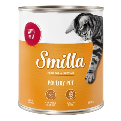 Smilla Poultry Pot hrană pentru pisici, cu vită, conține taurină, fără cereale, fabricat în Germania, conservă de 800 g.