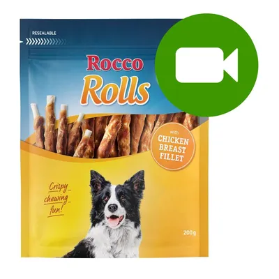 Przycisk odtwarzania wideo. Kliknij tutaj, aby obejrzeć film prezentujący produkt Rocco Rolls with Chicken Breast Fillet 200 g.