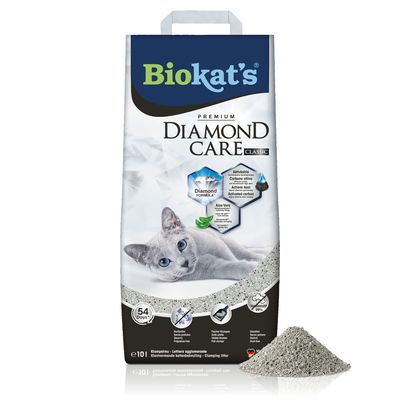 Biokat's Diamond Care Classic kattenbakvulling met actieve kool en aloe vera, 54 dagen, stofarm, sterke klontvorming, e101, premium klontvormende kattenbakvulling.