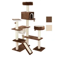 Arbre à chat Maison en pain d'épice avec échelle - beige + support de fixation universel