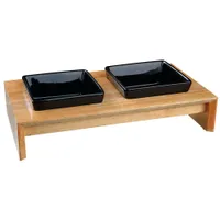Trixie Voerbakset, Keramiek/Hout - 2 × 0,4 l, L 36 × B 19 × H 7 cm - Trixie Voerbakset Keramiek/Hout