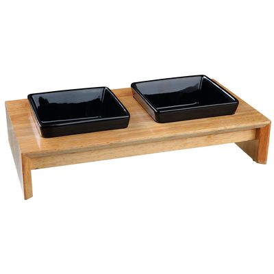 Trixie Voerbakset, Keramiek/Hout 2 × 0,4 l, L 36 × B 19 × H 7 cm - Trixie Voerbakset Keramiek/Hout