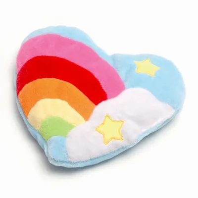 Giocattolo di peluche a forma di cuore con colori arcobaleno, nuvole blu e stelle gialle. Adatto per pet.