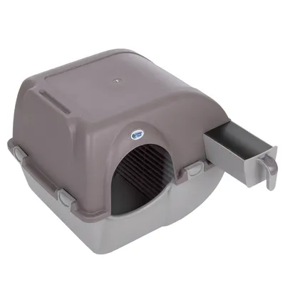 Geschlossene Katzentoilette mit herausziehbarer Schublade, braun-grau, Marke Nestor.