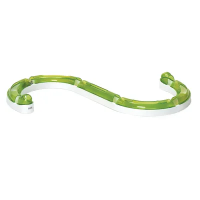Catit speelrails van wit en groen plastic, gebogen vorm met transparante bovenkant. Merknaam 'catit' zichtbaar op de zijkant.
