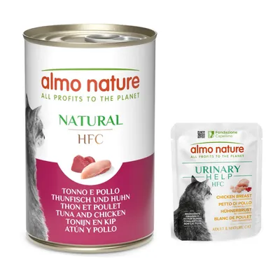 Almo Nature: 6 x 140 g HFC + HFC Urinary Help, 6 x 50 g w super cenie! - Tuńczyk i kurczak + Pierś z kurczaka z żurawiną