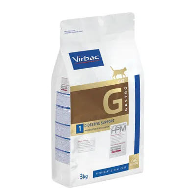 Virbac Veterinary HPM Cat Gastro Digestive Support, 3 kg tasak. Kifejezetten emésztéstámogatásra macskáknak.