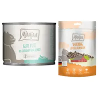 MjAMjAM Kombi-Paket: 12 x 200 g Nassfutter + 3 x 125 g Snackbag saftiges Hühnchen - gute Pute an gedämpftem Kürbis 12 x 200 g + Snackbag saftiges Hühnchen 3 x 125 g