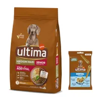 Ultima Hundefutter + Dental Sticks Medium / Maxi 180 g gratis! - Medium / Maxi Senior Huhn 12 kg