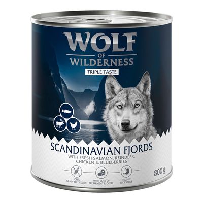 Wolf of Wilderness, The Taste of Canada, 100% kornfri opskrift med frisk oksekød, torsk, kalkun og tranebær, 800 g dåse.
