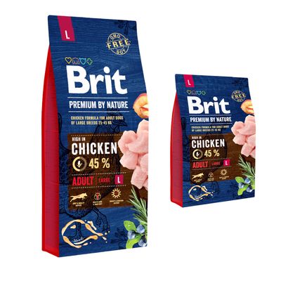 15 + 3 kg Δωρεάν! 18 kg Brit Premium by Nature Ξηρά Τροφή για Σκύλους - Adult Large Breed με Κοτόπουλο 15 kg + 3 kg