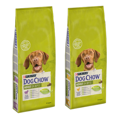 Purina Dog Chow Adult 1+ z jagnięciną, opakowanie 14 kg, widoczny znak procentowy informujący o promocji cenowej