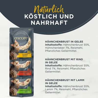Encore en gelée 5 x 50 g sachets pour chat - sélection au poulet 1 (3 saveurs)