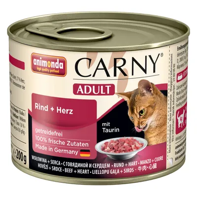 animonda CARNY ADULT Rind + Herz, getreidefrei, 100% frische Zutaten, Made in Germany, mit Taurin. 200g Dose.