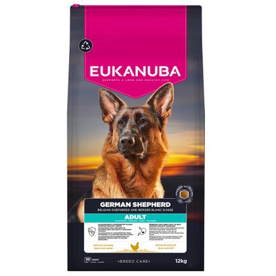 Eukanuba Berger Allemand Adulte, riche en poulet, 12 kg. Convient aux Bergers Belges et Berger Blanc Suisse. Ligne Breed Care.