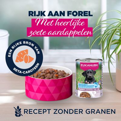 Eukanuba Puppy Rijk aan forel met zoete aardappel