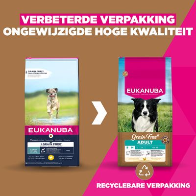 Eukanuba Grain Free Adult Small / Medium Breed Kip Hondenvoer