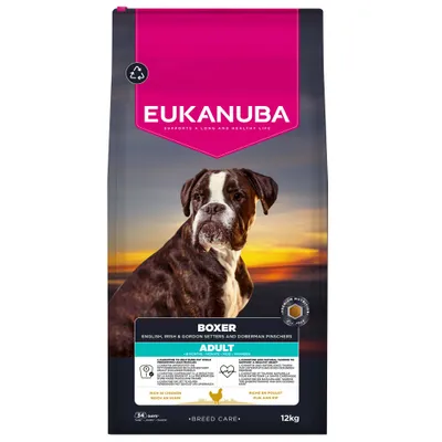 Eukanuba Adult Boxer, runsaasti kanaa, 12 kg. Sopii englannin-, irlannin- ja gordoninsettereille sekä dobermanni pinsereille. Rotuhoito, premium-ravinto. Eukanuba Adult Boxer, runsaasti kanaa, 12 kg. Sopii englannin-, irlannin- ja gordoninsettereille sekä dobermanni pinsereille. Rotuhoito, premium-ravinto.