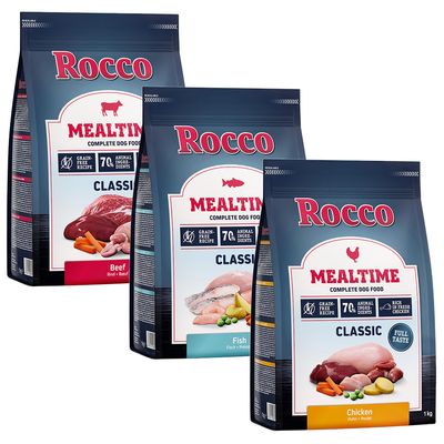 Set prova! 3 x 1 kg Rocco Mealtime Crocchette per cani Mix 3:  Manzo, Pollo, Pesce