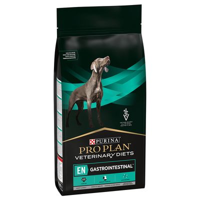 PURINA PRO PLAN Veterinary Diets EN Gastrointestinal, χαμηλά λιπαρά, μέσης αλυσίδας λιπαρά οξέα, χαμηλή περιεκτικότητα σε ακατέργαστες ίνες. Για κουτάβια και ενήλικους σκύλους.