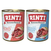 Pachet economic RINTI Kennerfleisch 24 x 800 g - Mix :12 x Vită & 12 x Inimi de pasăre