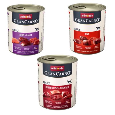 Kombi-Paket animonda GranCarno Original Adult 36 x 800 g  - 12 x Rind & Lamm + 12 x Rind + 12 x Multifleisch-Cocktail