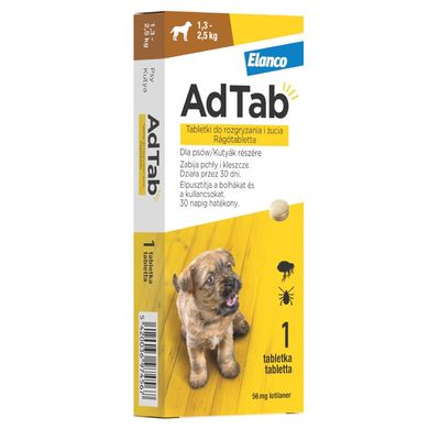 AdTab™ tabletki do rozgryzania i żucia przeciw pchłom i kleszczom dla psów 1szt., 56.25 mg, dla psów o wadze 1,3 - 2,5 kg