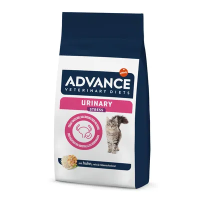 Advance Veterinary Diets Urinary Stress alimento per gatti con pollo, riso e polpe di barbabietola. Supporta la riduzione quotidiana del rischio di cristalli nelle urine.