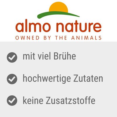 almo nature. Mit viel Brühe, hochwertige Zutaten, keine Zusatzstoffe.