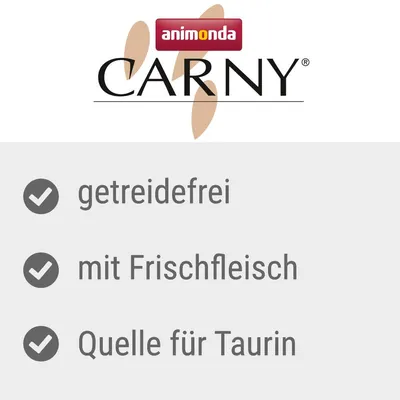 Animonda Carny. Getreidefrei, mit Frischfleisch, Quelle für Taurin.
