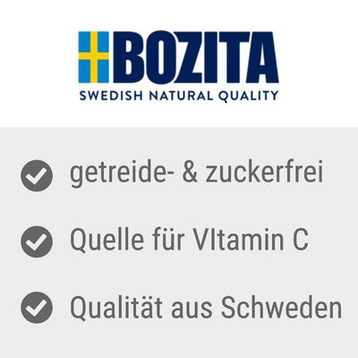 Bozita. Getreide- und zuckerfrei, Quelle für Vitamin C, Qualität aus Schweden.