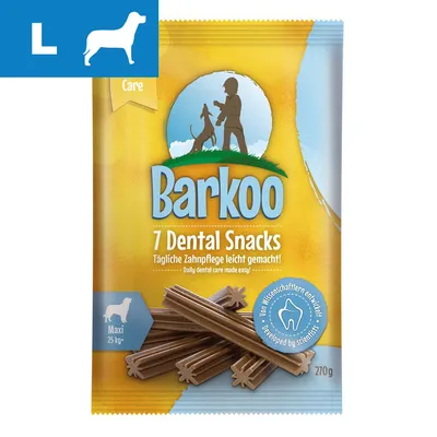 Barkoo 7 Dental Snacks, för hundar Maxi 25 kg+, vikt 270 g. Text: Tägliche Zahnpflege leicht gemacht! Daily dental care made easy! Von Wissenschaftlern entwickelt. Developed by scientists. Barkoo 7 Dental Snacks, för hundar Maxi 25 kg+, vikt 270 g. Text: Tägliche Zahnpflege leicht gemacht! Daily dental care made easy! Von Wissenschaftlern entwickelt. Developed by scientists.