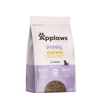 Applaws Hvalp Kylling Tørfoder, 4 kg, til alle racer. Mindst 79% animalsk protein, kornfri, understøtter fordøjelsen, sund udvikling, ingen kunstige tilsætningsstoffer.